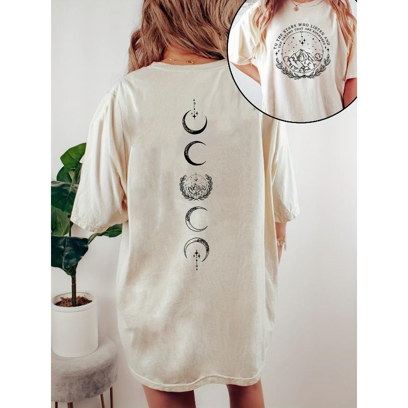 T-shirt da donna con stampa Luna Montagna Girocollo Manica Corta Casual Top Primavera Estate