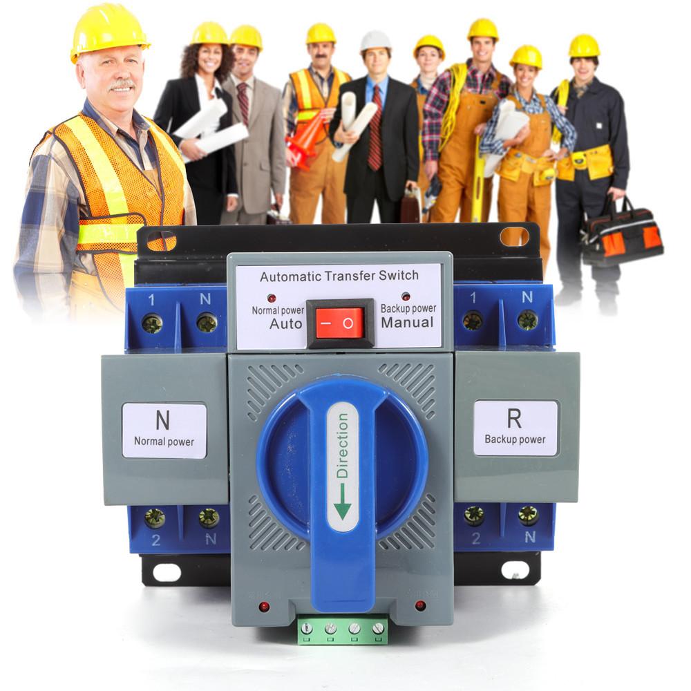 63A 2P Dual Power Automatic Transfer Switch for Generator Solar System ATS Changeover Switch AC 230V 60Hz