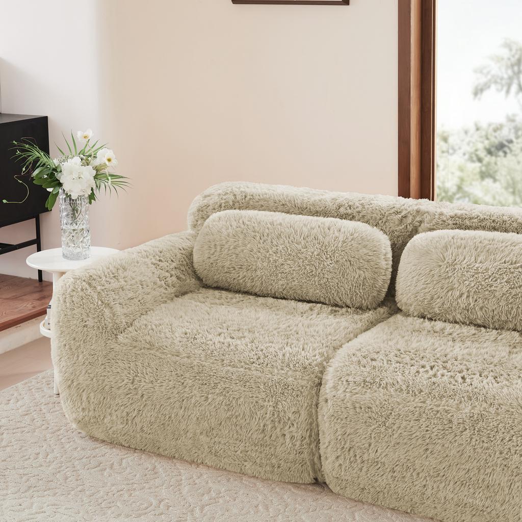 Aviana Armless Sofa W/Pillow Plush Fabric-Light Khaki