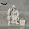 Heavy Metal Decor Crouching Hooded Devil God Figurine, Decorative Ornament with Skull Mask & Muscle Lines, Hip Skeleton Figure Hop Gothic Rocker
