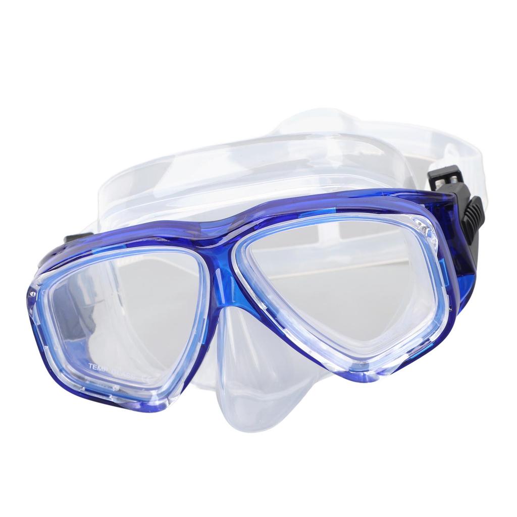 Diving Goggles with Nose Cover Wide View Anti Fog Tempered Glass Lens Silicone Snorkel Scuba Goggles Blue