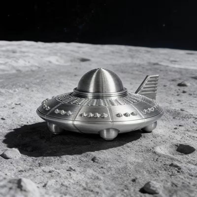 Retro Metal Style Ufo Figurines 3D Printed Sci-Fi Alien Spaceship Desk Ornaments For Space Enthusiasts Home Office Bedroom Decor