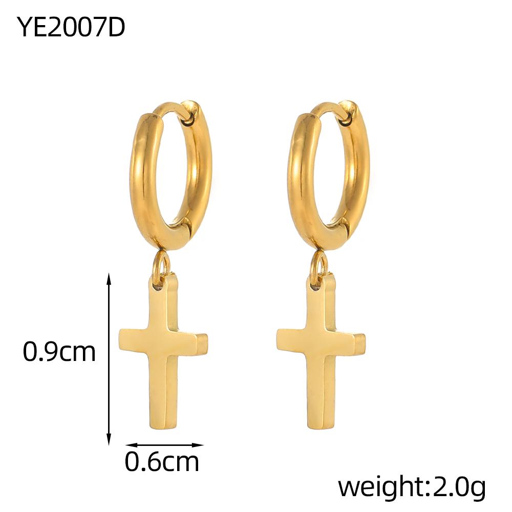 CARLIDANA Gold Plated Punk Style Cross Pendant Earrings Hip Hop Stainless Steel Hoop Earrings for Women Huggie Style-for Gift