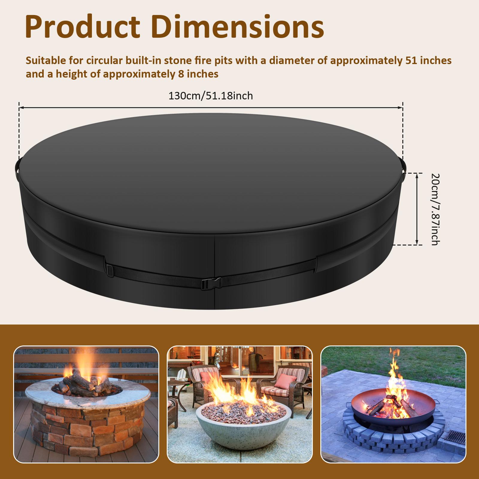 

Outdoor Fire Pit Cover Oxford Fabric Waterproof Cover with Adjustable Buckle Strap Round Tear Resistant Firepit Protective Cover