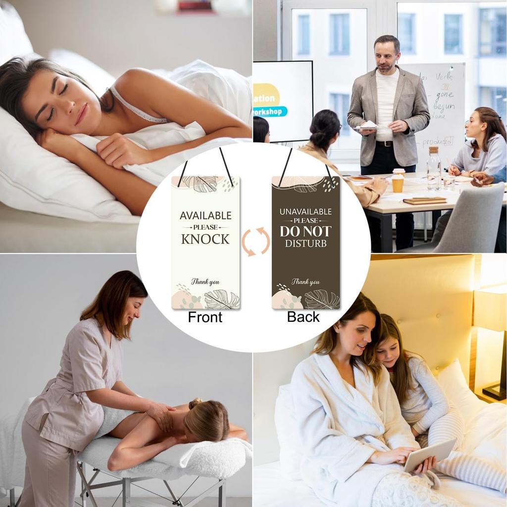 Do Not Disturb Door Hanger Sign - Brown Available Please Knock Door Signs Double Sided Reversible Hanger Plaque for Business Office Session Treatment