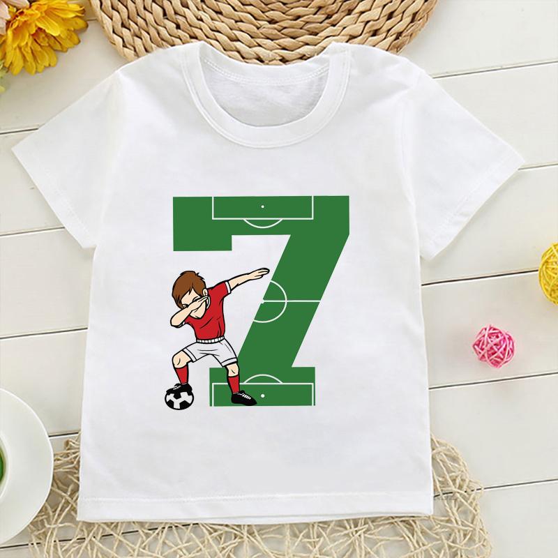 

Новые футболки с зелеными цифрами для мальчиков от 1 до 10 лет, детская одежда с короткими рукавами и графическим принтом, детские футбольные топы 6T(130cm)