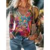 Women Vintage Ethnic Print V-Neck Long Sleeve T-Shirt Casual Bohemian Blouse