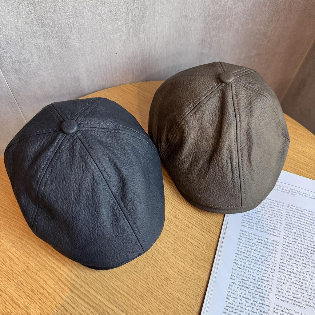Color Solid Fashion Retro Leather Cap Women Autumn Spring Protection Sunlight