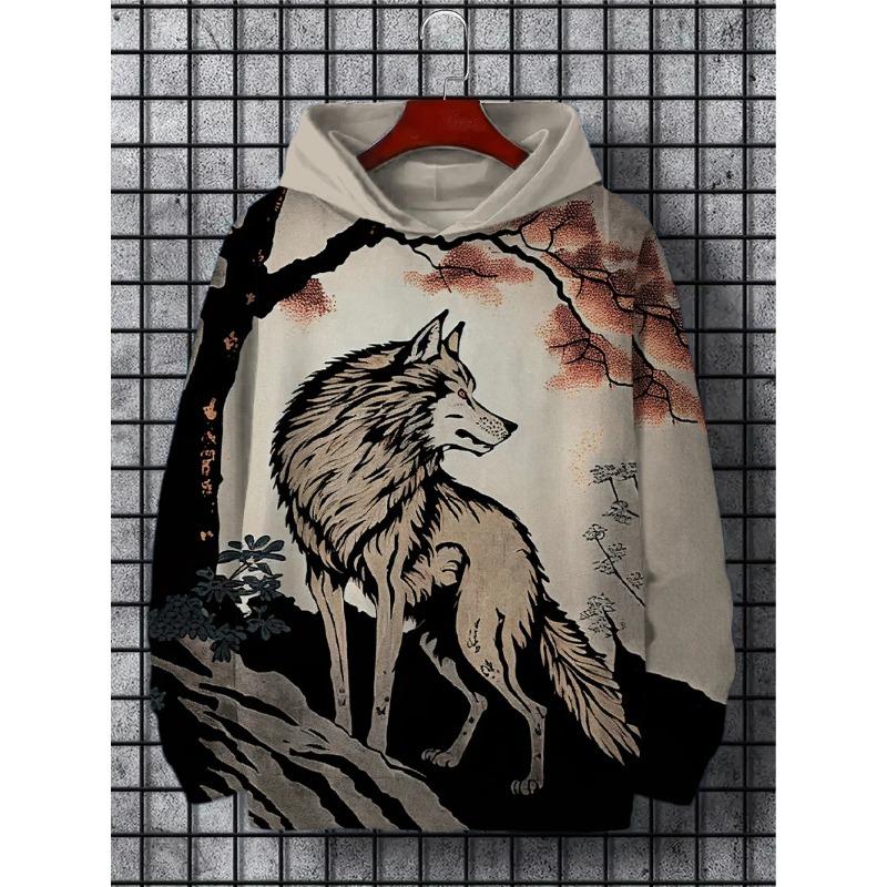 Fun Japanese Harajuku Fashion Men's Hoodie Casual Y2k Hoodie Men's Autumn and Winter Anime Beast Pattern Sports Hoodie