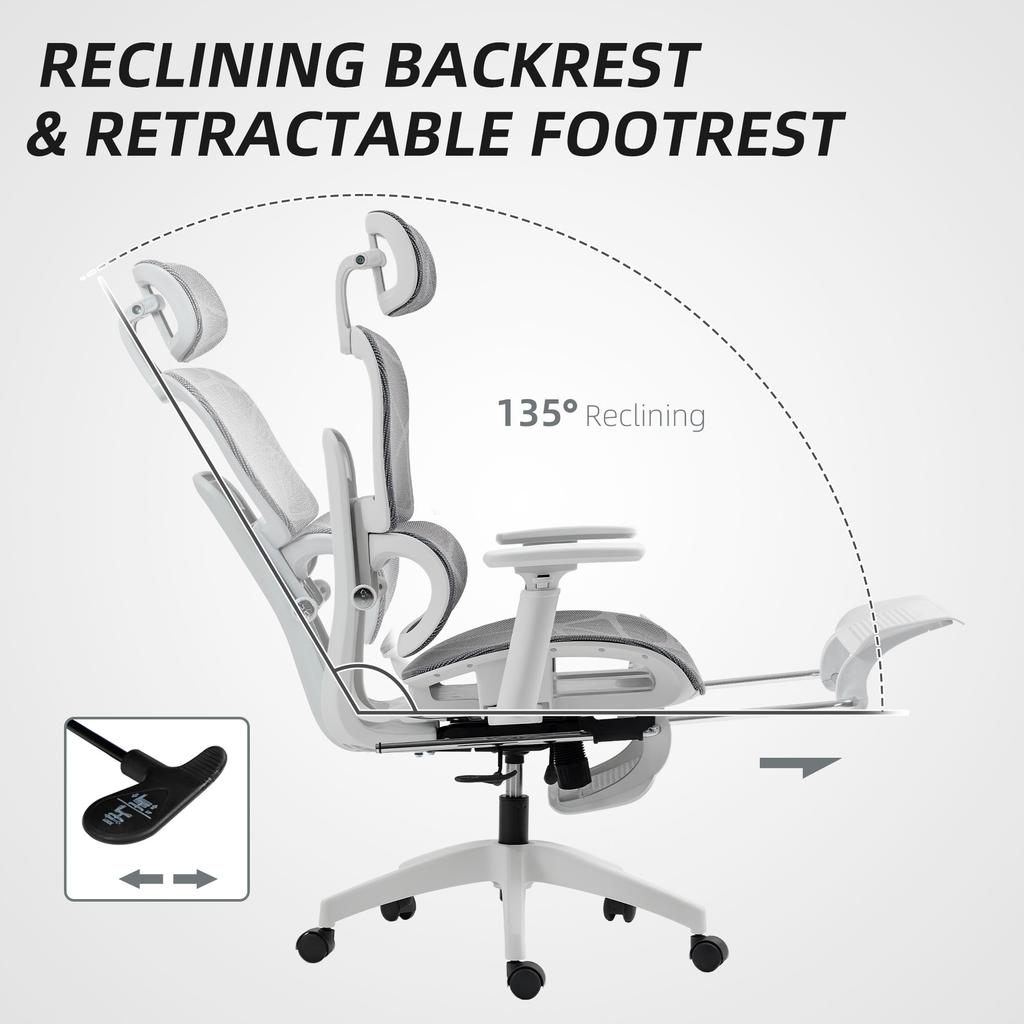 Multi-Adjustable Mesh Office Chair - Grey and White