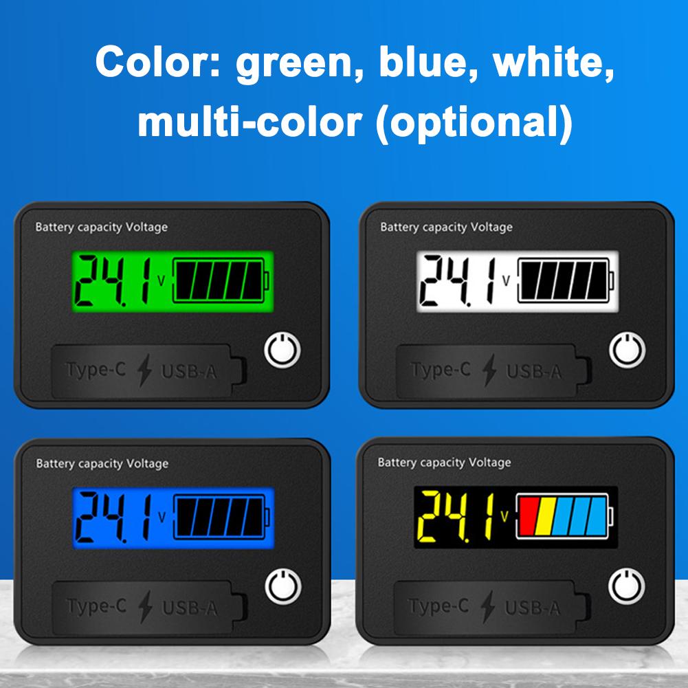 Twowire Digital Voltage Meter 830VDC Battery Capacity Voltage Tester TypeC USBA Dual Output