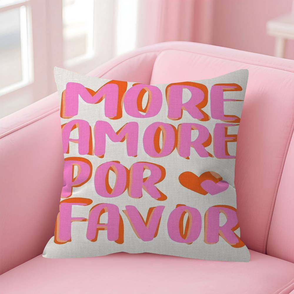 Nordic More Amor Por Favor Colorful Eclectic Pink Love Personalized Picture Text Home Decorative Pillows Household Gifts 45x45cm