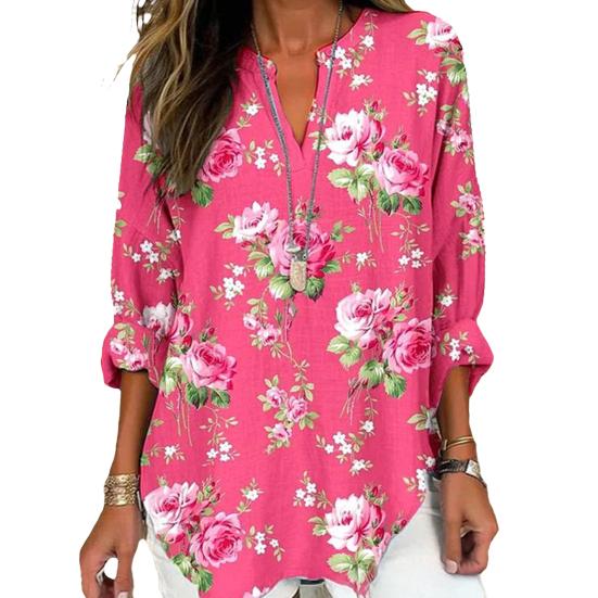 Damska Koszula Oversize z Dekoltem V Długi Rękaw Casualowa Wiosna Jesień Koszula z Wzorem Drukowanym 3D Oddychająca