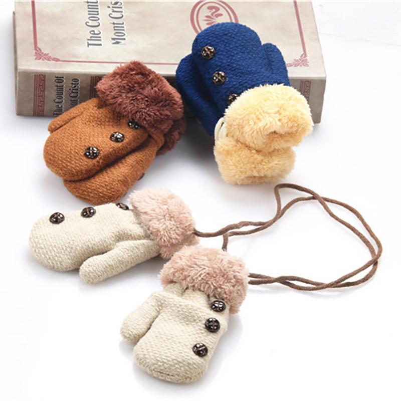 Winter Baby Gloves With Rope Warm Thick Plus Velvet Mittens for Toddler Boys Girls Soft Kids Full Finger Ski Gloves Guantes