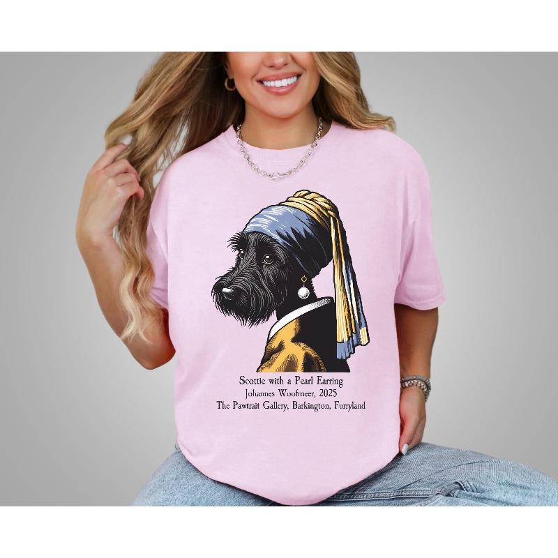 

Dog Shirt Cute Scottish Terrier as Vermeers Girl with the Pearl Earring Comfort Colors Tee Funny Tshirt 4XL