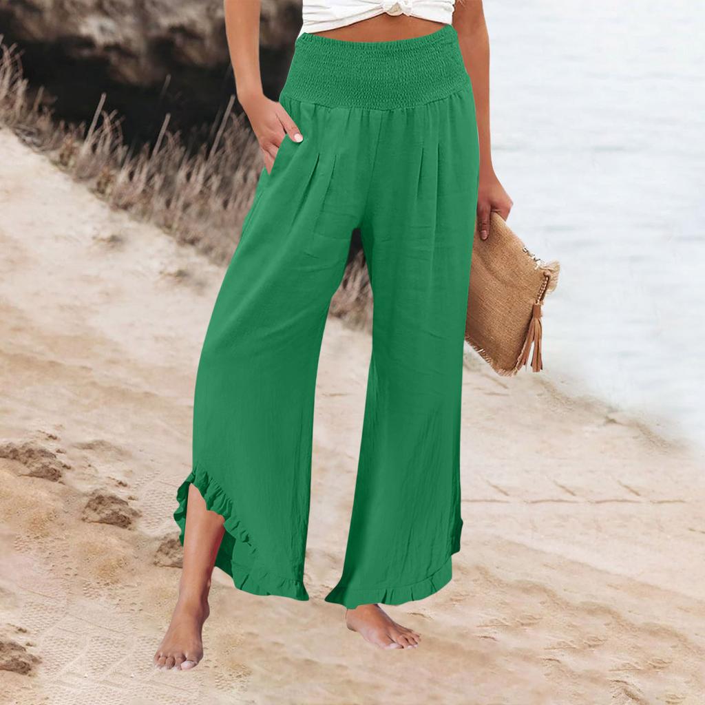 Womens Palazzo Pants Summer Casual Flowy Wide Leg Trousers Beach Travel Vacation Outfits