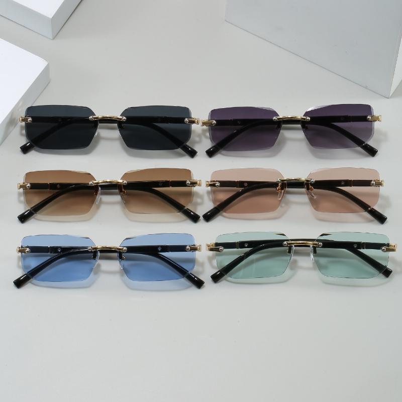 Unpolarisierte Stilvolle Randlose Rechteckige Modebrille für Männer & Frauen - Trendige Goldene Metallrahmen