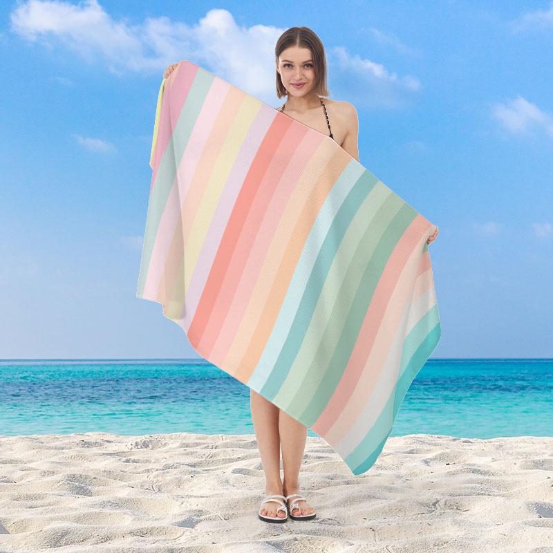 Pastel Rainbow Striped Beach Towel Microfiber Quick Dry Absorbent Lightweight Colorful Summer Towel for Beach Pool Vacation