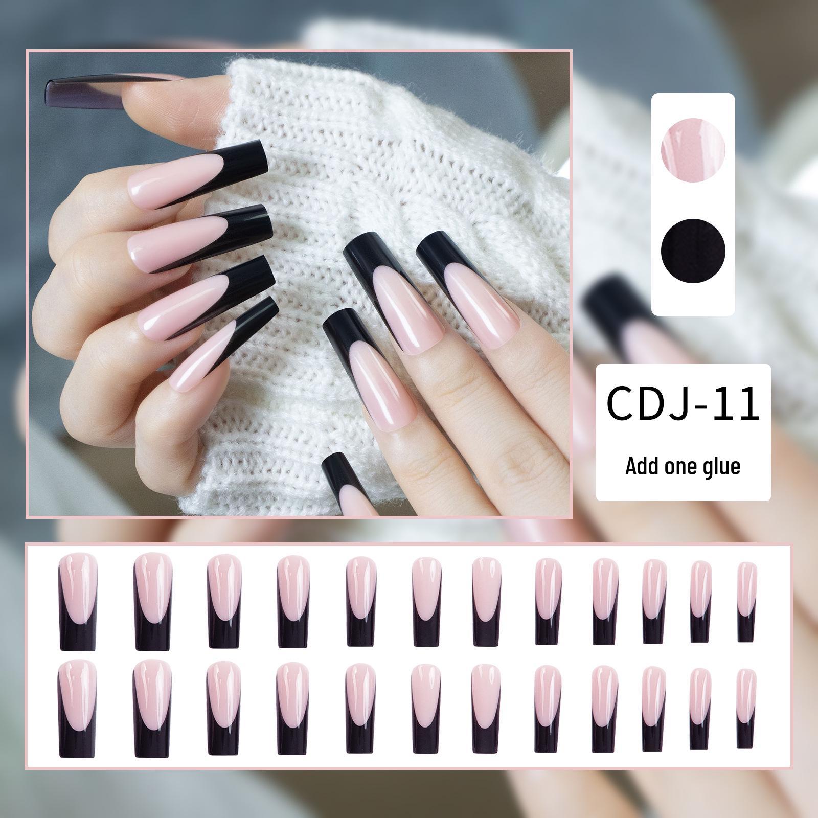 

24-Piece Extra Long Black Minimalist Press-On French Nails