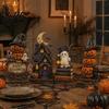 Holiday Window Ornaments Farmhouse Halloween Wooden Tabletop Decorations, Table Topper Signs, Spooky Rustic Pumpkin Ghost Decor Tiered Tray