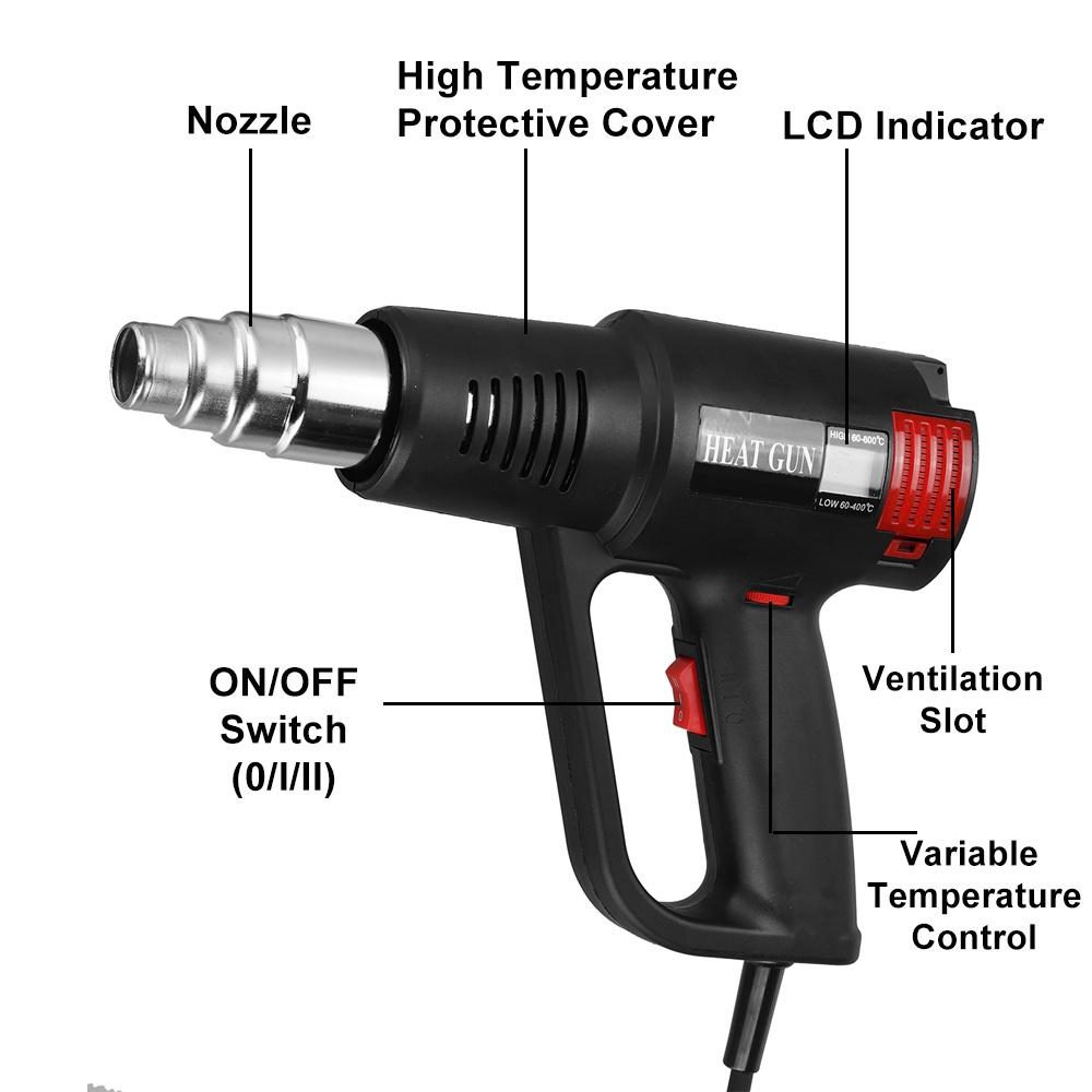 2000W 600℃ Profession LCD Digital Electric Heat Guns Adjustable Temperature-control Electric Hot Air Power Tool