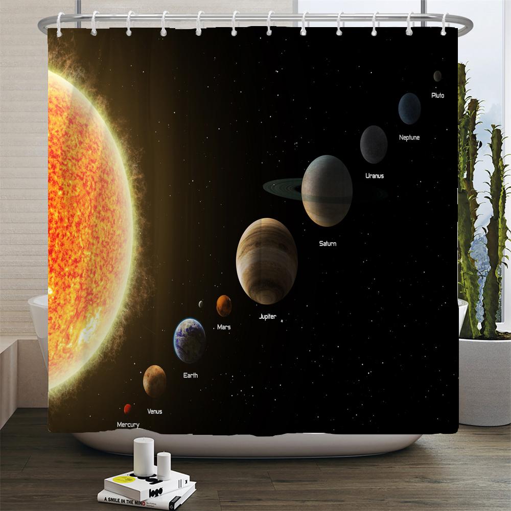 Earth Universe Starry Sky Shower Curtain Bathroom Decoration Waterproof Polyester Cloth Landscape Night Shower Curtains Set Mat