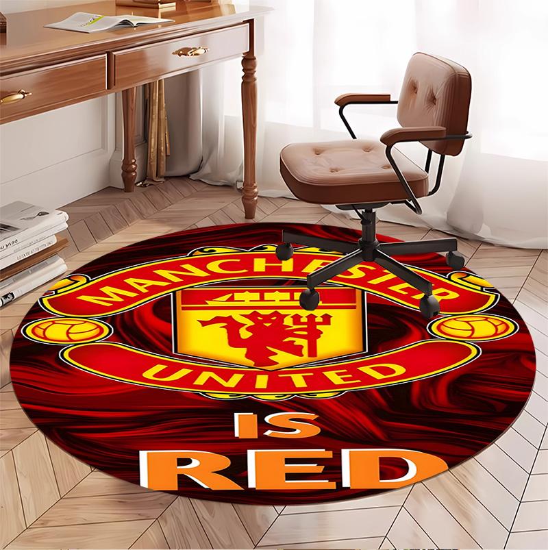 Football United F.C Pattern Round Rug, Indoor/Outdoor Mat, for Picnic, Gameroom, Bedroom, Office, Living Room, Home Decor Carpet, Birthday Gift
