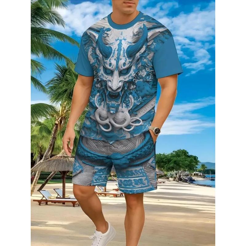 Fashion Men's Casual Suit 3D Casual Color Printing Summer T-shirt Shorts Simple