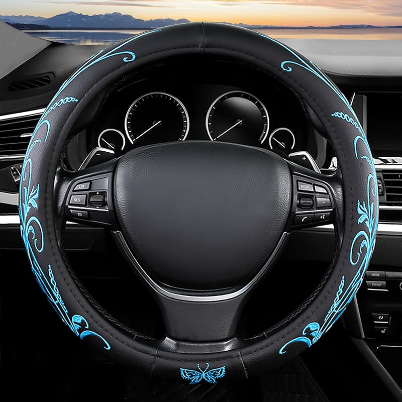 Wildflower Steering Wheel Cover, Flower Car Accessory For Diverse Cars, Steering Wheel Cover Non-Slip Breathable Fabric Absorbing Sweat Universal Car
