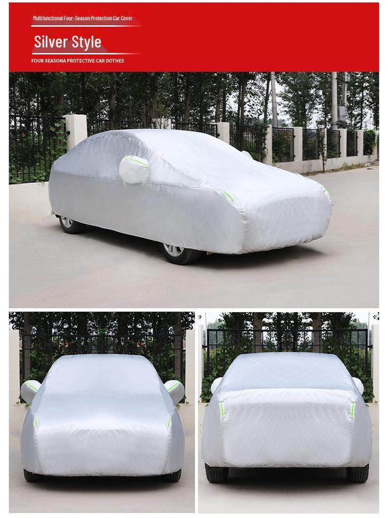 Khaki Thickened Car Cover: Snow, Rain & Sun Protection with Heat Insulation and Logo Print