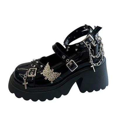 Modne Retro Rockowe Buty Dla Kobiet Nowe Mroczne Punkowe Skórzane Metalowe Niszowe Niskie Platformy Dla Kobiet Damskie buty skórzane