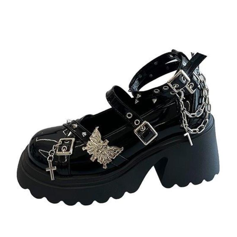 

Модная Ретро Рок Обувь Для Обеих Женщин Новые Темные Панк Кожа Металл Нишевые Низкие Платформы Обувь Для Женщин Женская кожаная обувь 35