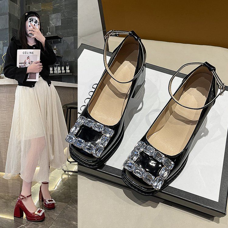 

Small people gain height, red and Mary Jane shoes, engagement shoes, Xiuhe toasts, thick heels are not tired, wedding shoes are daily 39 чёрный