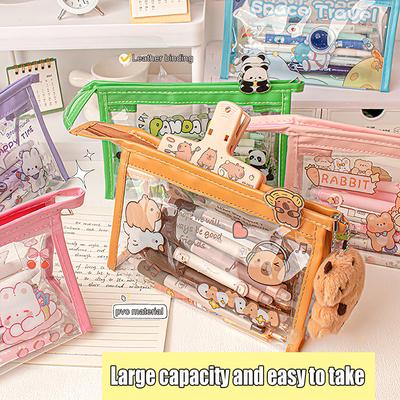 Creative Capybara Transparent Pencil Case Cartoon Cute Panda Pen Bag Large Capacity Storage Bag School Supplies Kids Gifts