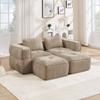 Modular Two-Seater Sofa with Two Stools, Without Struts, 32D High-Density Foam, Deep Seat, Soft Fabric, Ideal for Living Room and Apartment, Sand.