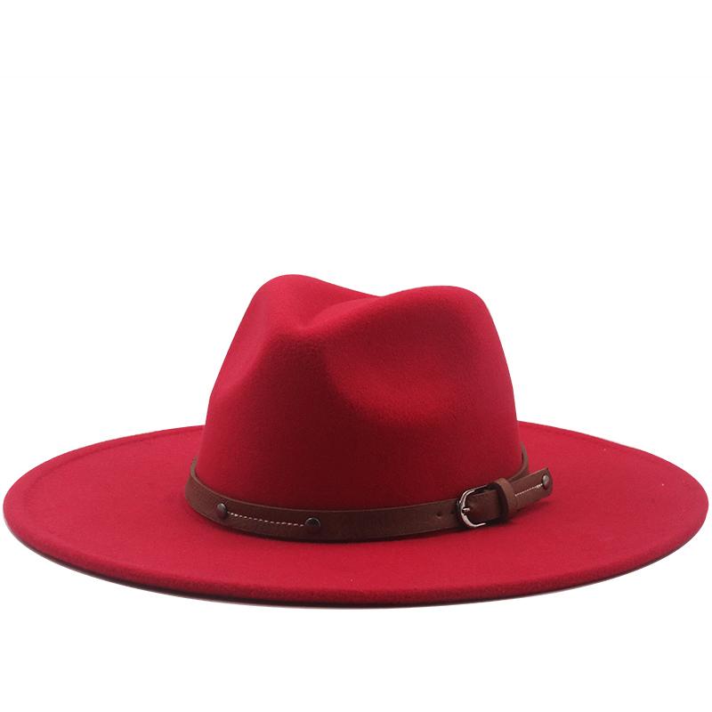 Simple 9.5CM Women Men Big Wide Brim Wool Fedora Hat British Style Winter Gentleman Elegant Lady Jazz Church Hats