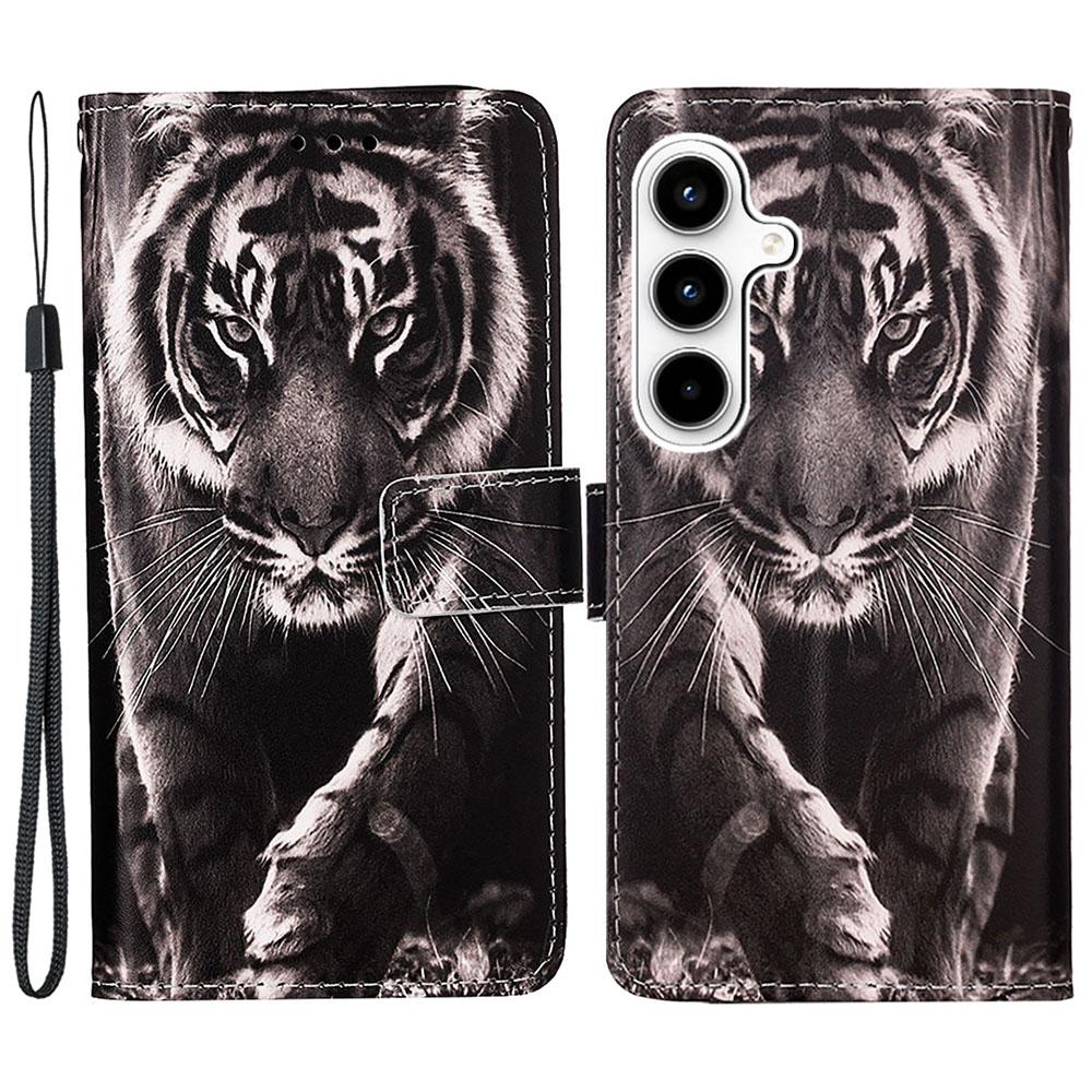 For Samsung Galaxy A35 5G Leather Case with Strap and Card Holder Pattern Printing Phone Stand Cover