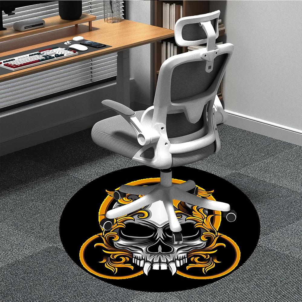 1pc Skull Ornament Office Round Area Rug, Under Office Chairs Bedroom Living Room Home Decor, Room Deco