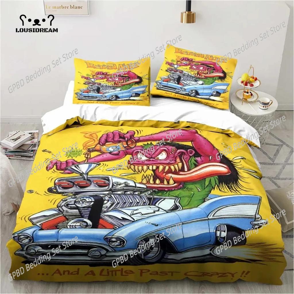 3D Print Fashion Rat Fink Bedding Set,Duvet Cover Comforter Bed Set Quilt Cover Pillowcase,King Queen Twin Size Boys Girls Adult