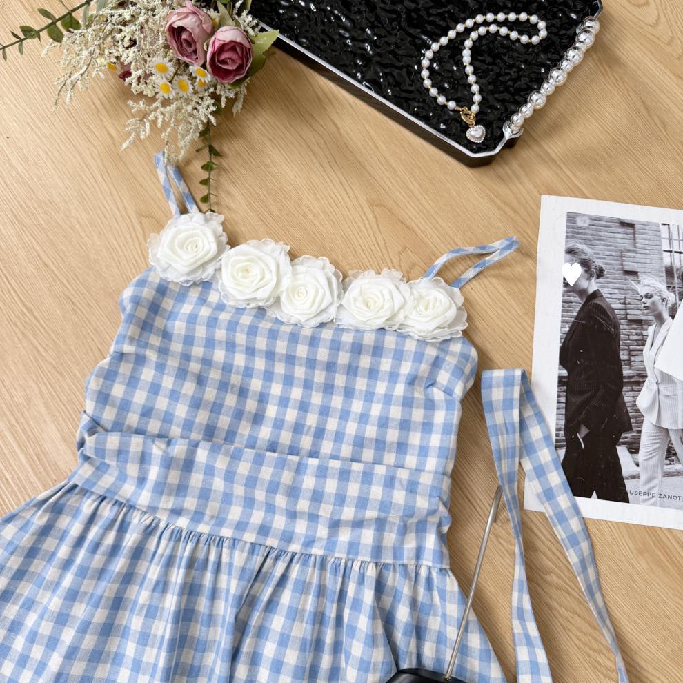 Women's Summer 2025 Floral Checkered Camisole & Irregular Midi Skirt Set