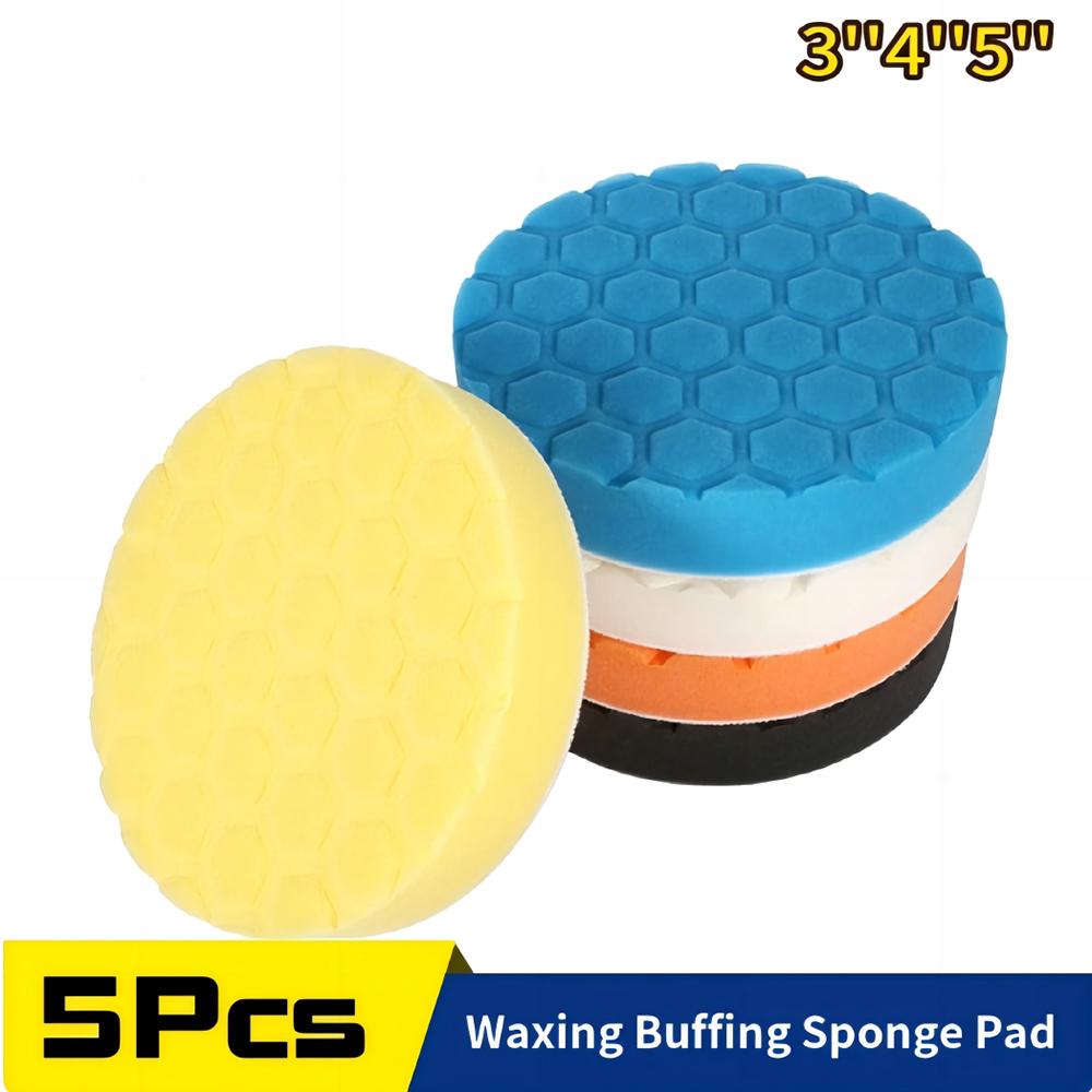 5PCS auto detailing pads polishing wheel for drill buffing kit 3/5/6/7 inch self adhesive polishing pad car wax applicator discs