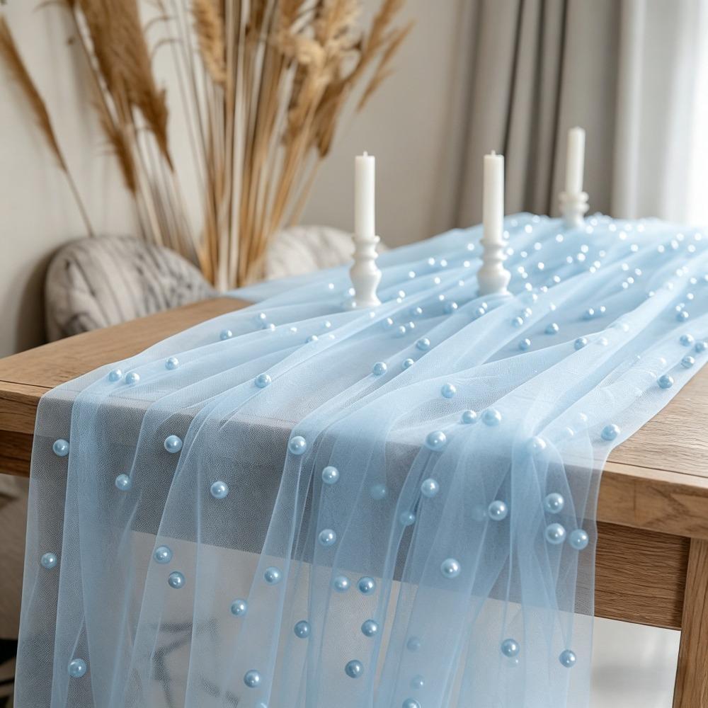Pearl Chiffon Fabric Pearl Chiffon Table Flag Wedding Table Decoration  Wedding Party 75×100cm светло-синий