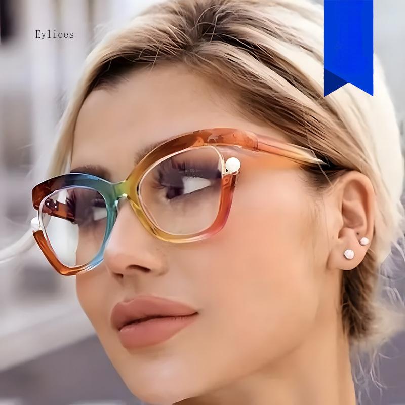 Fashion Women Anti Blue Light Glasses For Men Vintage Pearl Purple Cat Eye Frame Clear Lens Brand Colorful Female Eyeglasses