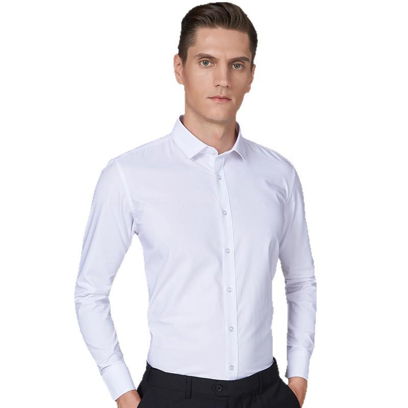 Golden Shield Men's Long Sleeve Non-Iron Bamboo Fiber White Shirt - Business Formal
