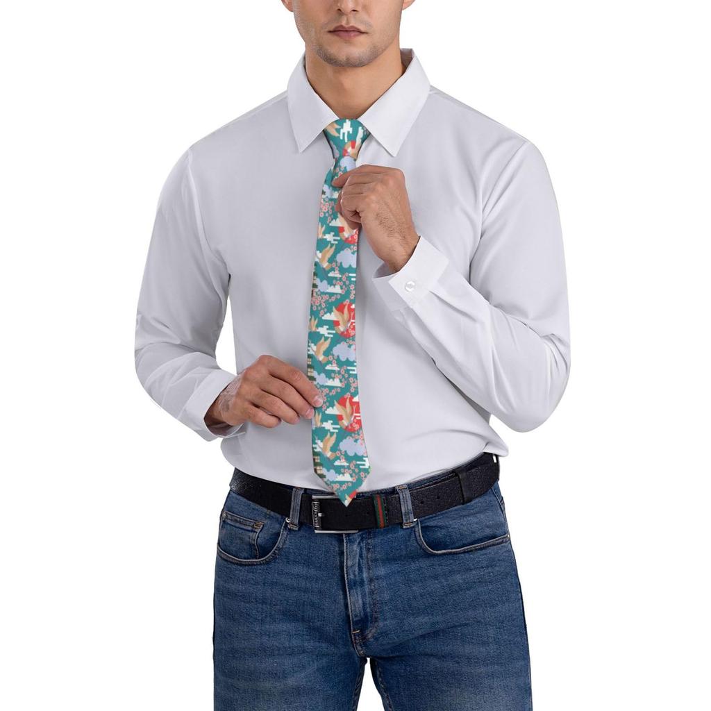 [Chioee] Business Necktie, Japanese Style, Crane and Cherry Blossom Pattern, Cute, Stylish, Popular, Easy To Tie, Washable, Cool Biz Style,
