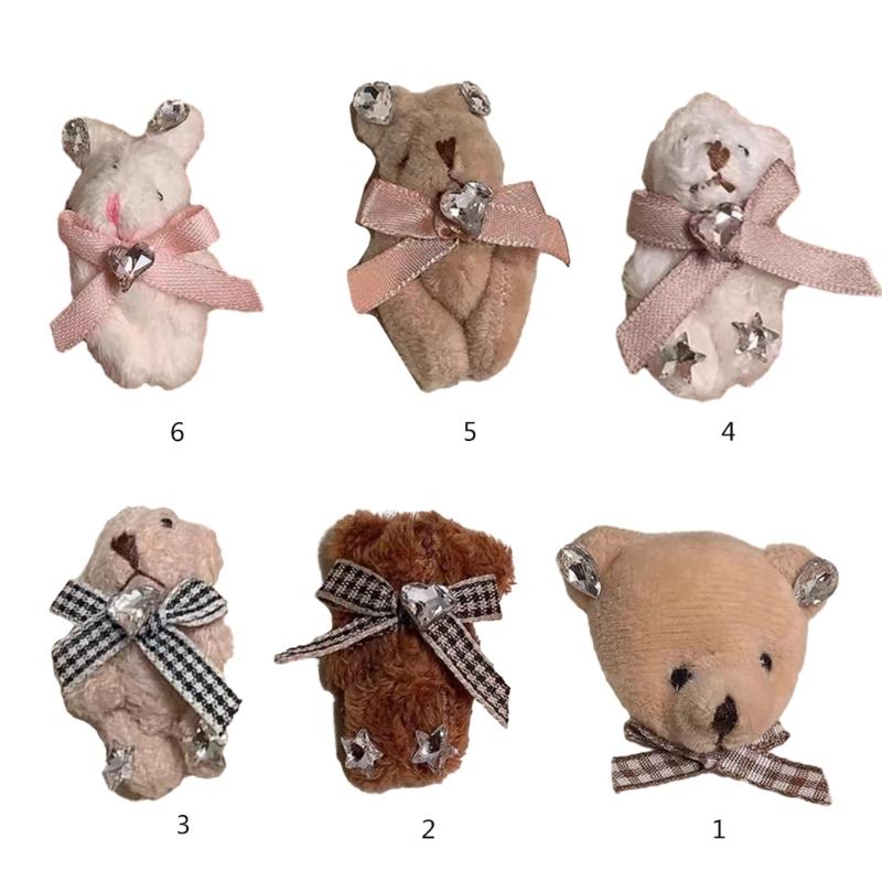 Stylish Bow Bear/Rabbit Brooch Pin Soft Plush Lapel Pin Clothes Badge Backpacks Pendant Women's Fashion Accessories