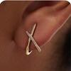 14K Gold Plated Women's Cross Earrings with Shiny Diamond Studs - Elegant and Simple Design
