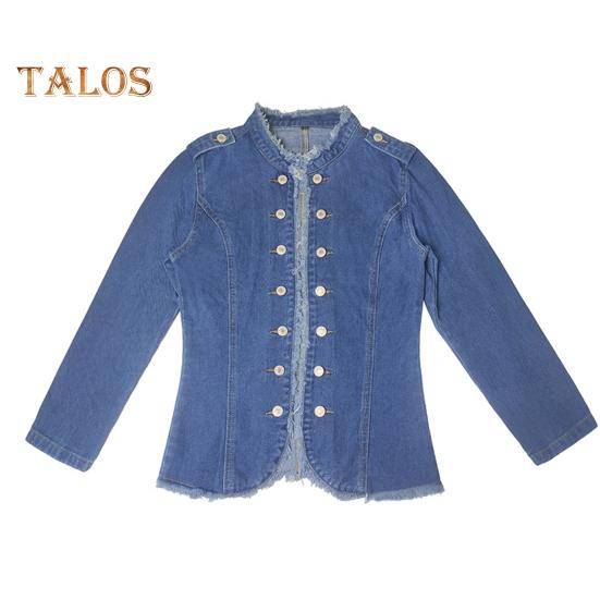 

Женская джинсовая куртка с длинным рукавом и необработанным краем, эластичная джинсовая куртка облегающего кроя с застежкой на пуговицы, укороченное джинсовое пальто XXL синий