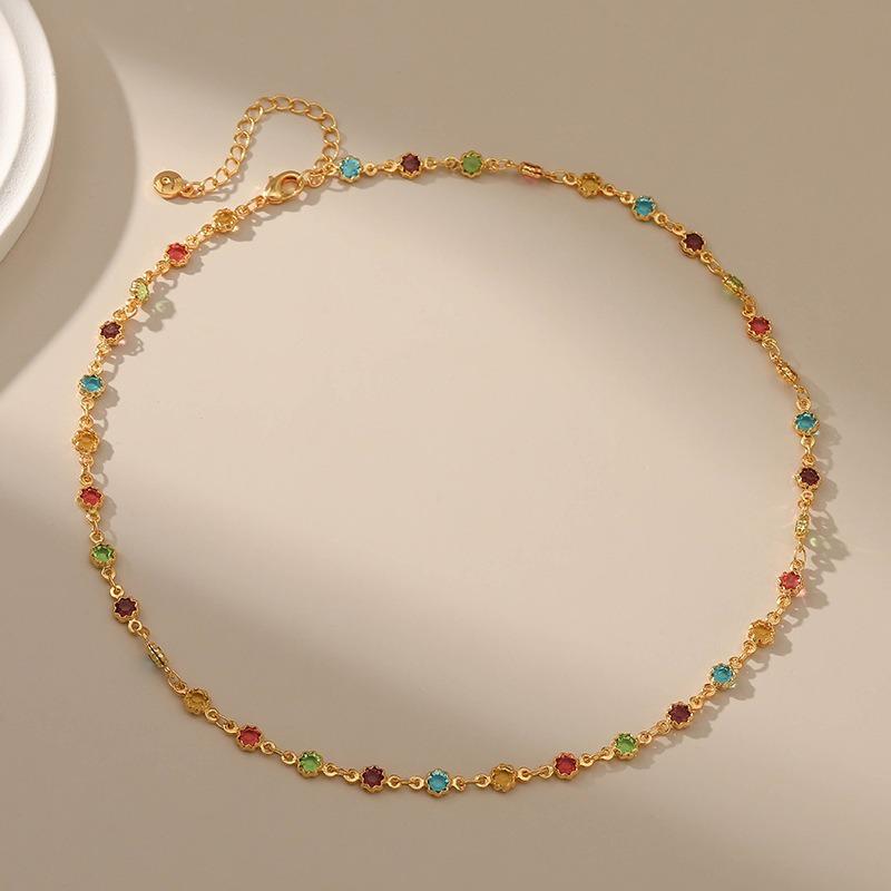 K Gold Plated Multicolor Zircon Adjustable Clavicle Necklace