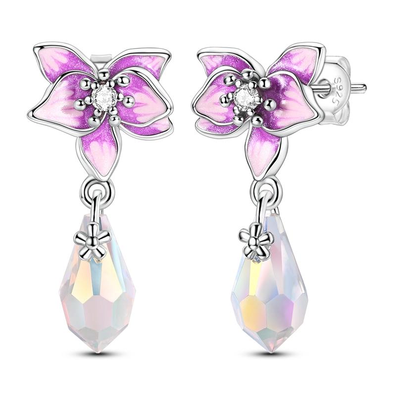 New 925 Silver Earrings Butterfly Sunflower Luminous Firefly Iris Hoop Earring For Women Making Jewelry Gift